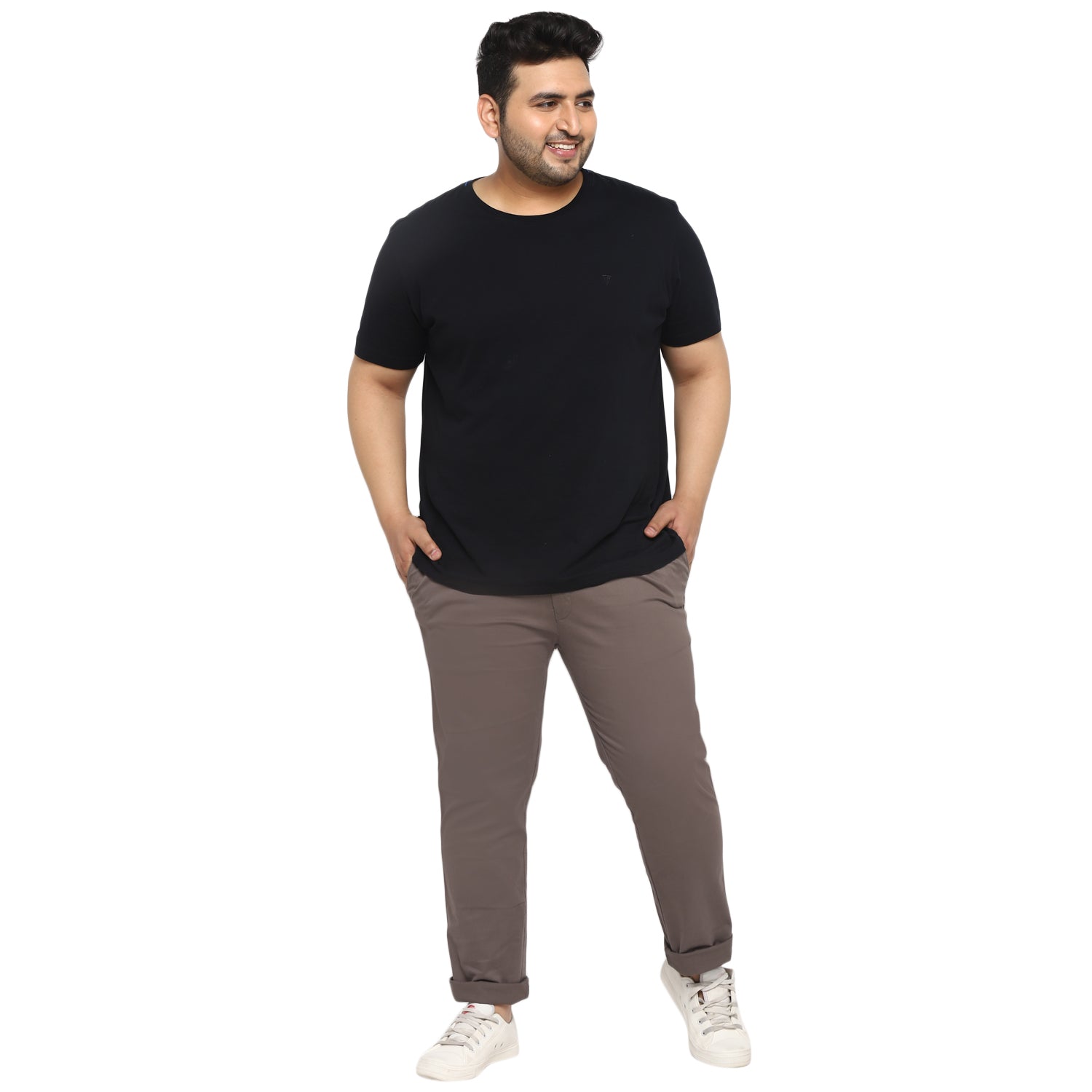 Men's Dark Grey Cotton Regular Fit Casual Chinos Trousers Stretch