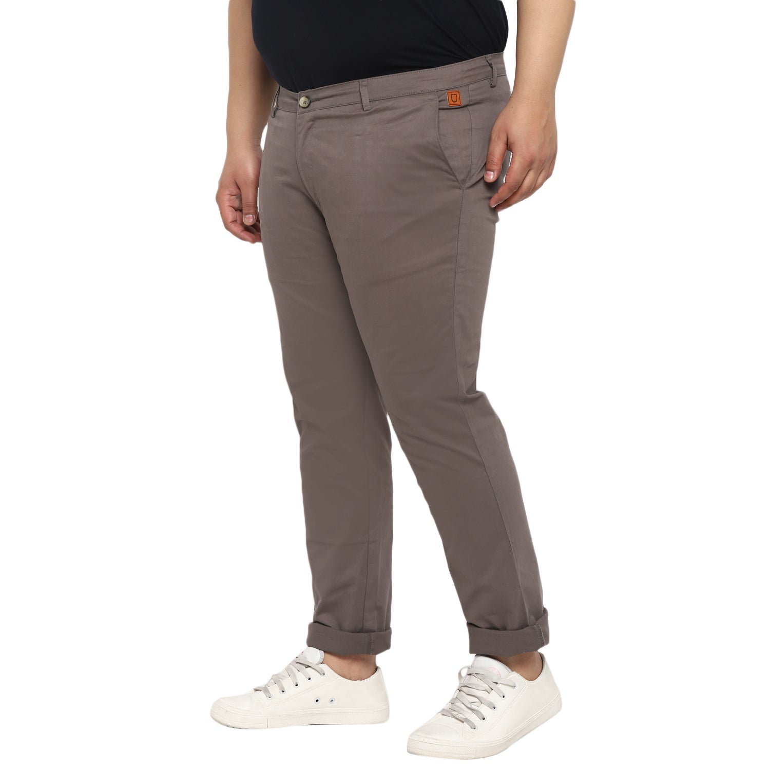 Men's Dark Grey Cotton Regular Fit Casual Chinos Trousers Stretch
