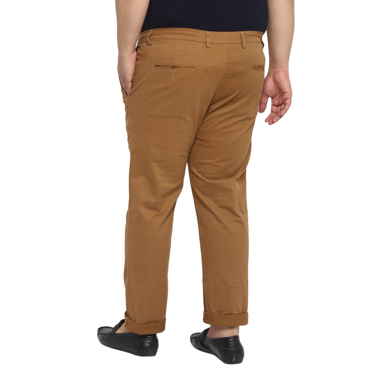 Men's Dark Khaki Cotton Regular Fit Casual Chinos Trousers Stretch