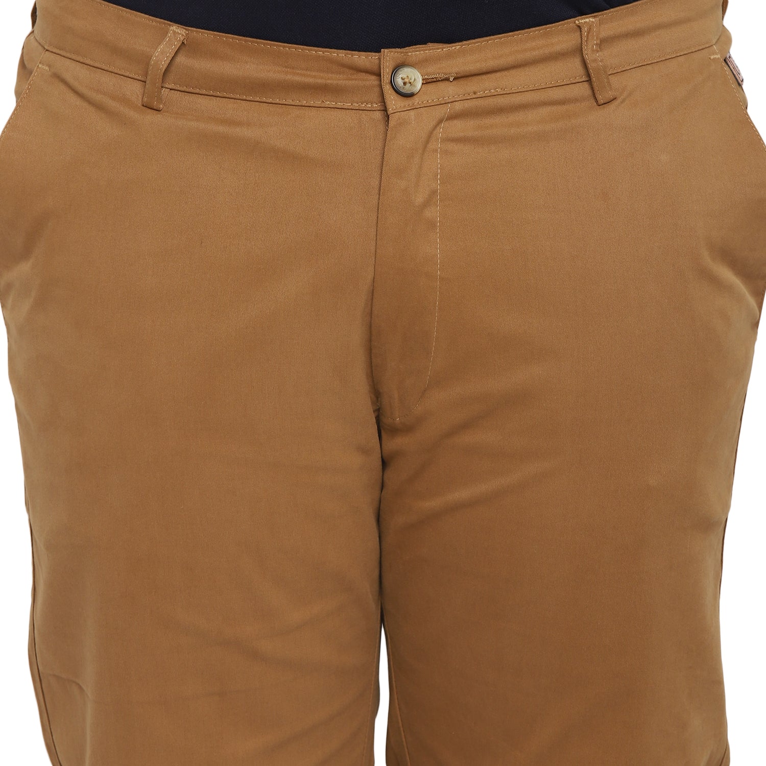 Men's Dark Khaki Cotton Regular Fit Casual Chinos Trousers Stretch