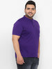 Men's Purple Solid Mandarin Collar Regular Fit Cotton T-Shirt