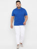 Men's Royal Blue Solid Mandarin Collar Regular Fit Cotton T-Shirt
