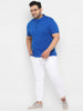 Men's Royal Blue Solid Mandarin Collar Regular Fit Cotton T-Shirt