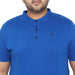 Men's Royal Blue Solid Mandarin Collar Regular Fit Cotton T-Shirt