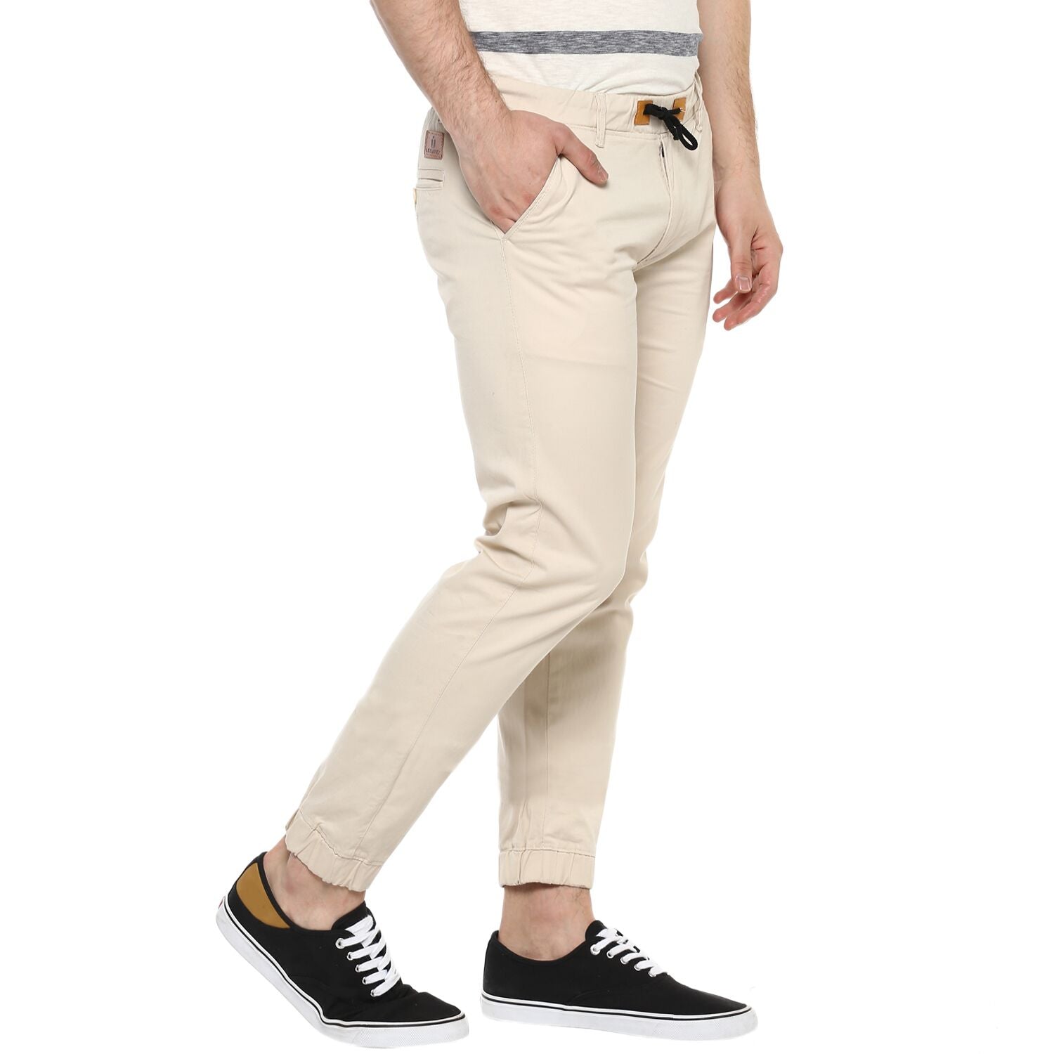 Men's Cream Casual Chino Jogger Pants Slim Fit Stretch