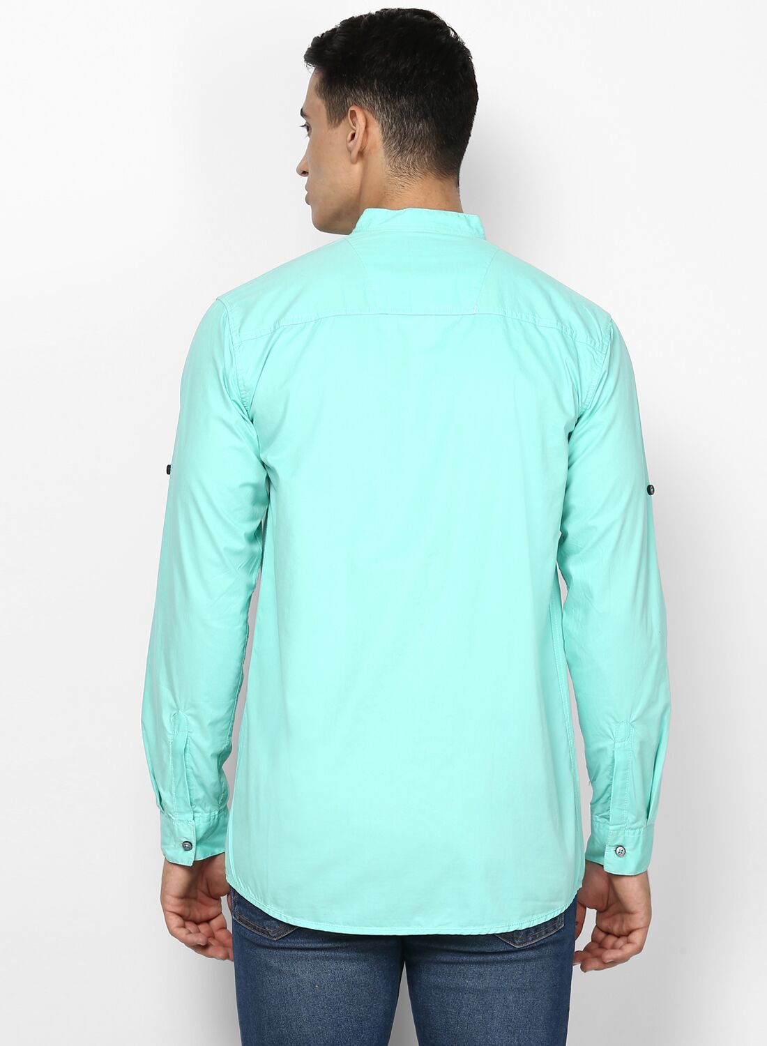 Men's Aqua Blue Cotton Full Sleeve Shirt with Mandarin Collar (Copy)