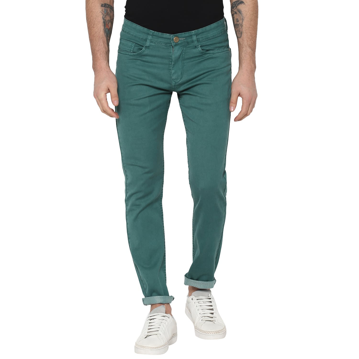 Men's Sea Green Slim Fit Washed Jeans Stretchable