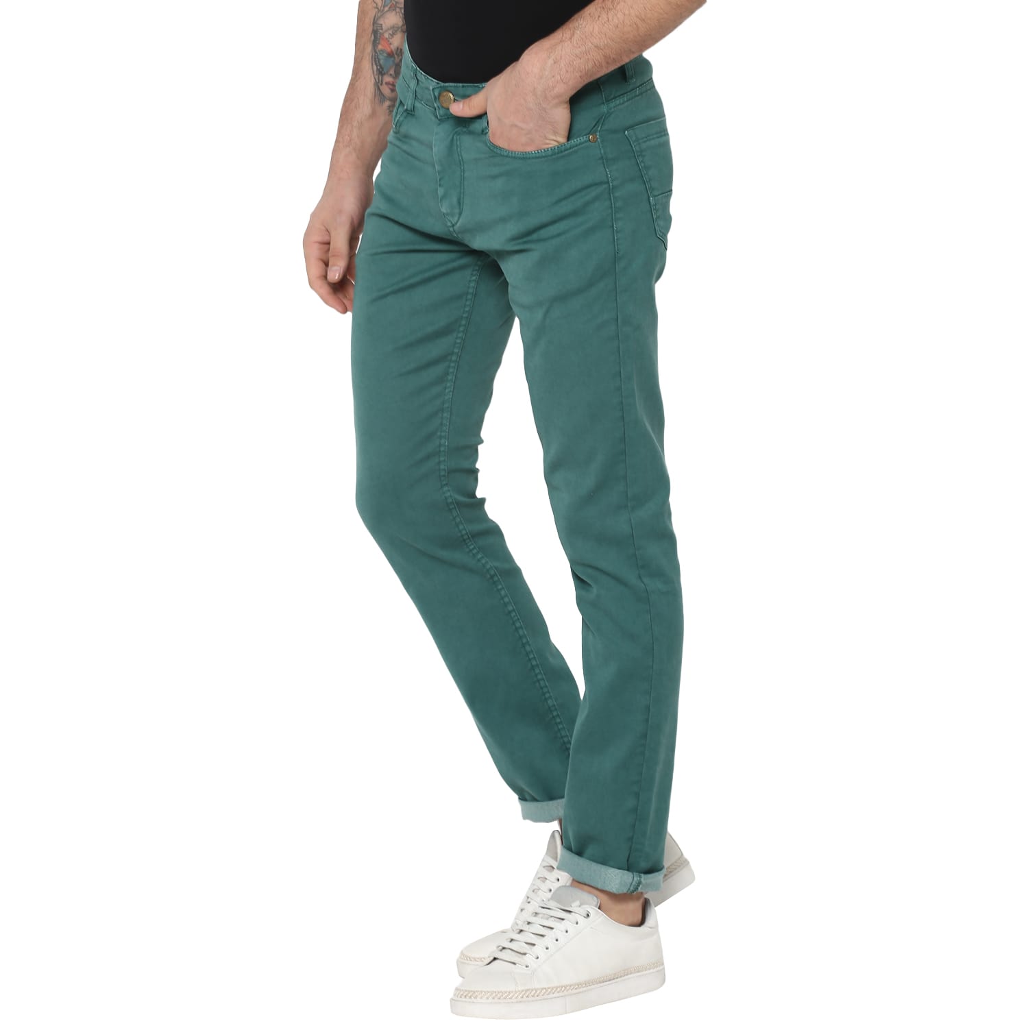 Men's Sea Green Slim Fit Washed Jeans Stretchable