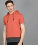 Men's Cotton Rust Slim Fit Half Sleeve Hooded T-Shirt
