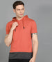 Men's Cotton Rust Slim Fit Half Sleeve Hooded T-Shirt