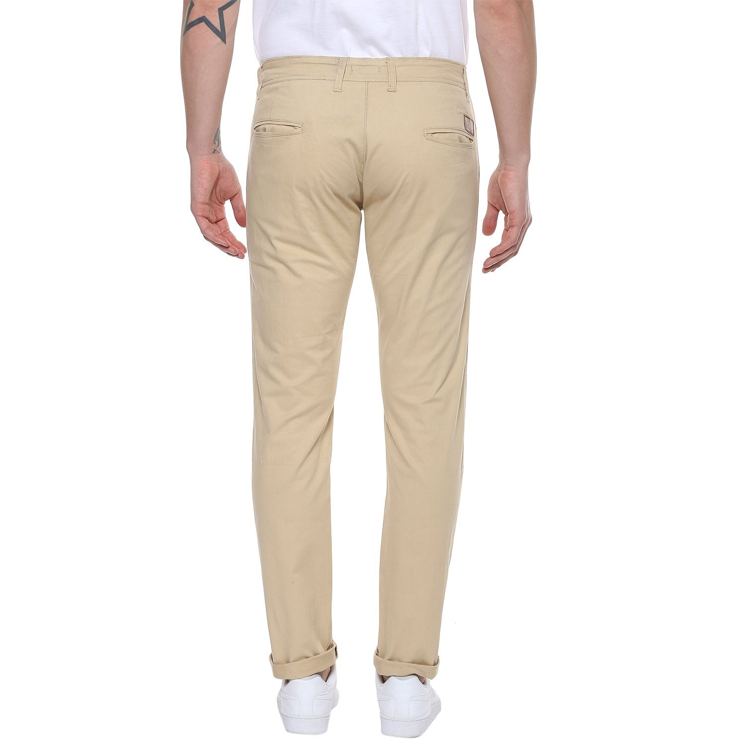 Men's Cream Cotton Slim Fit Casual Chinos Trousers Stretch