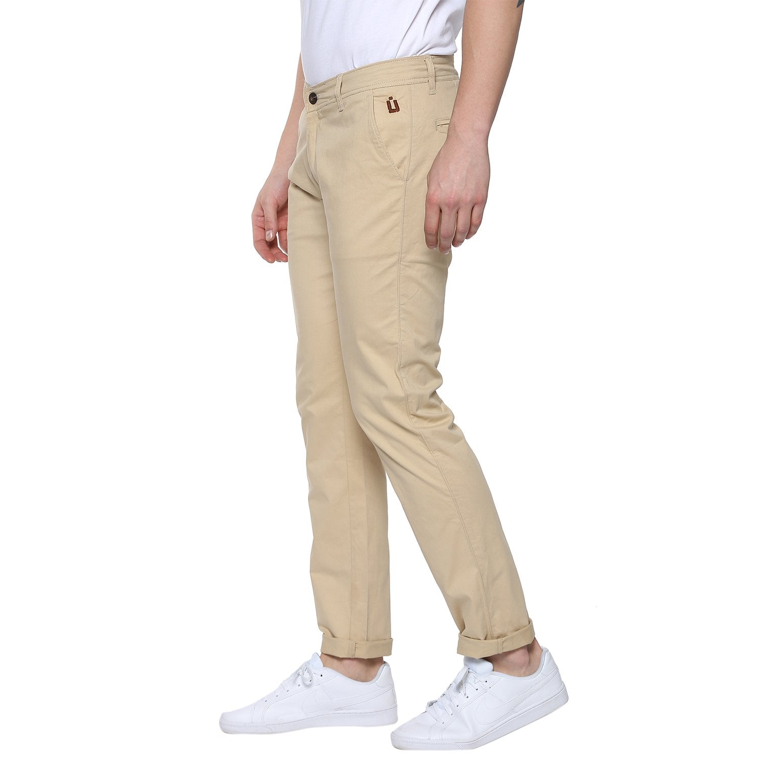 Men's Cream Cotton Slim Fit Casual Chinos Trousers Stretch