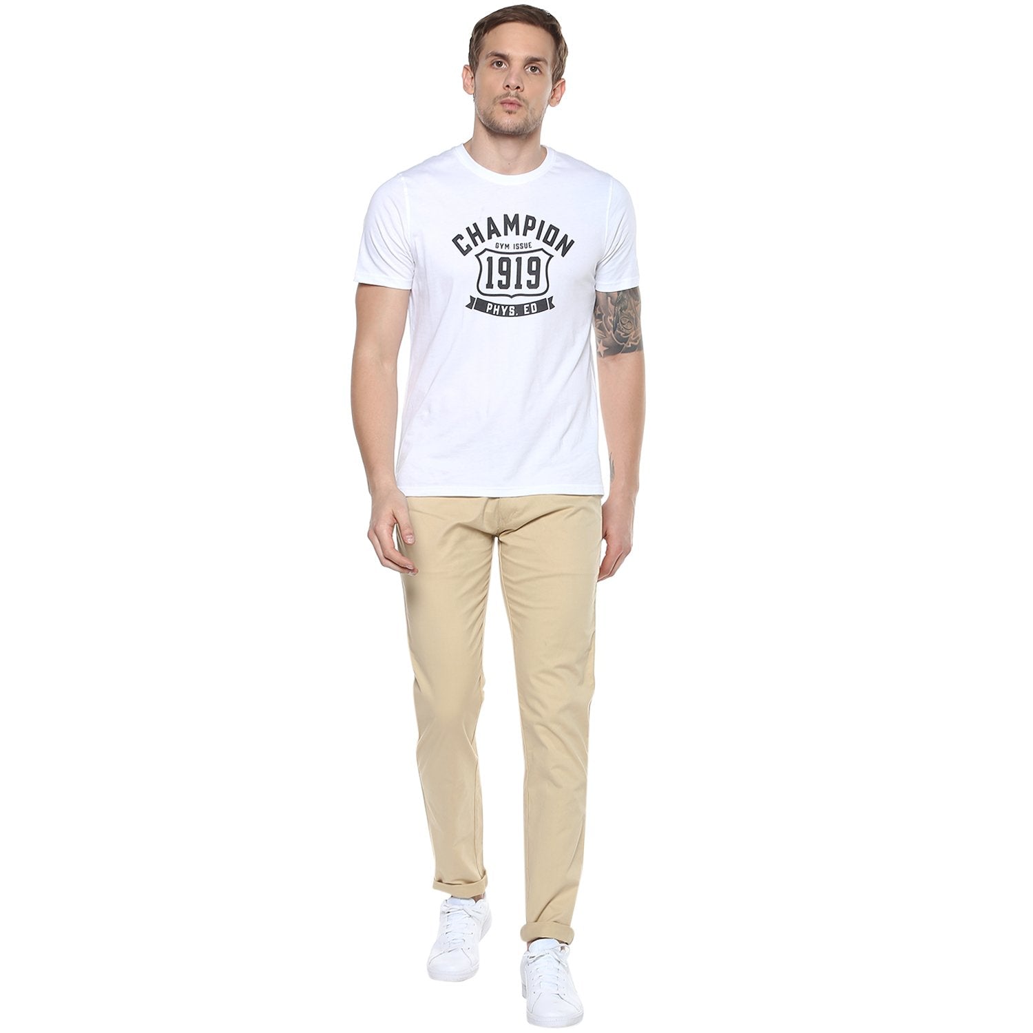 Men's Cream Cotton Slim Fit Casual Chinos Trousers Stretch