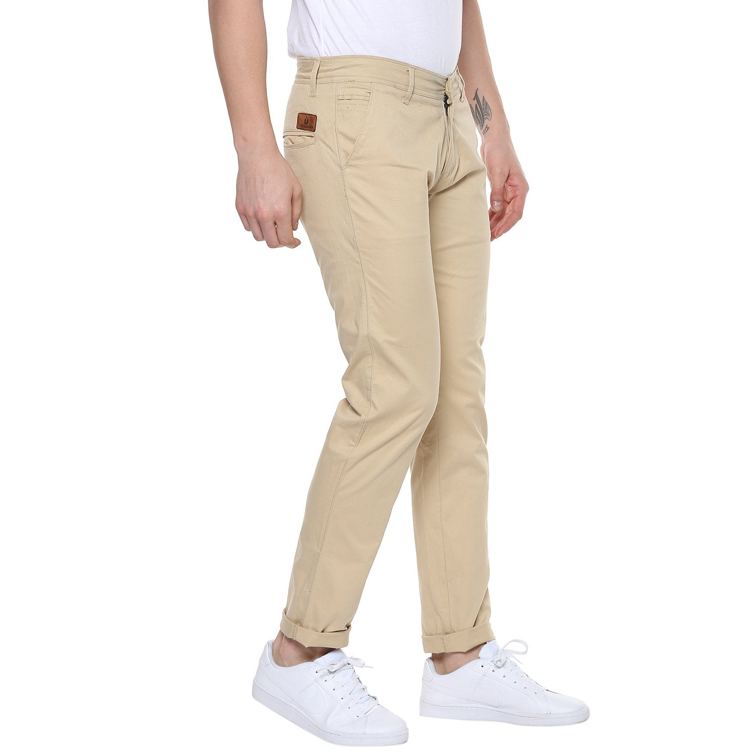 Men's Cream Cotton Slim Fit Casual Chinos Trousers Stretch