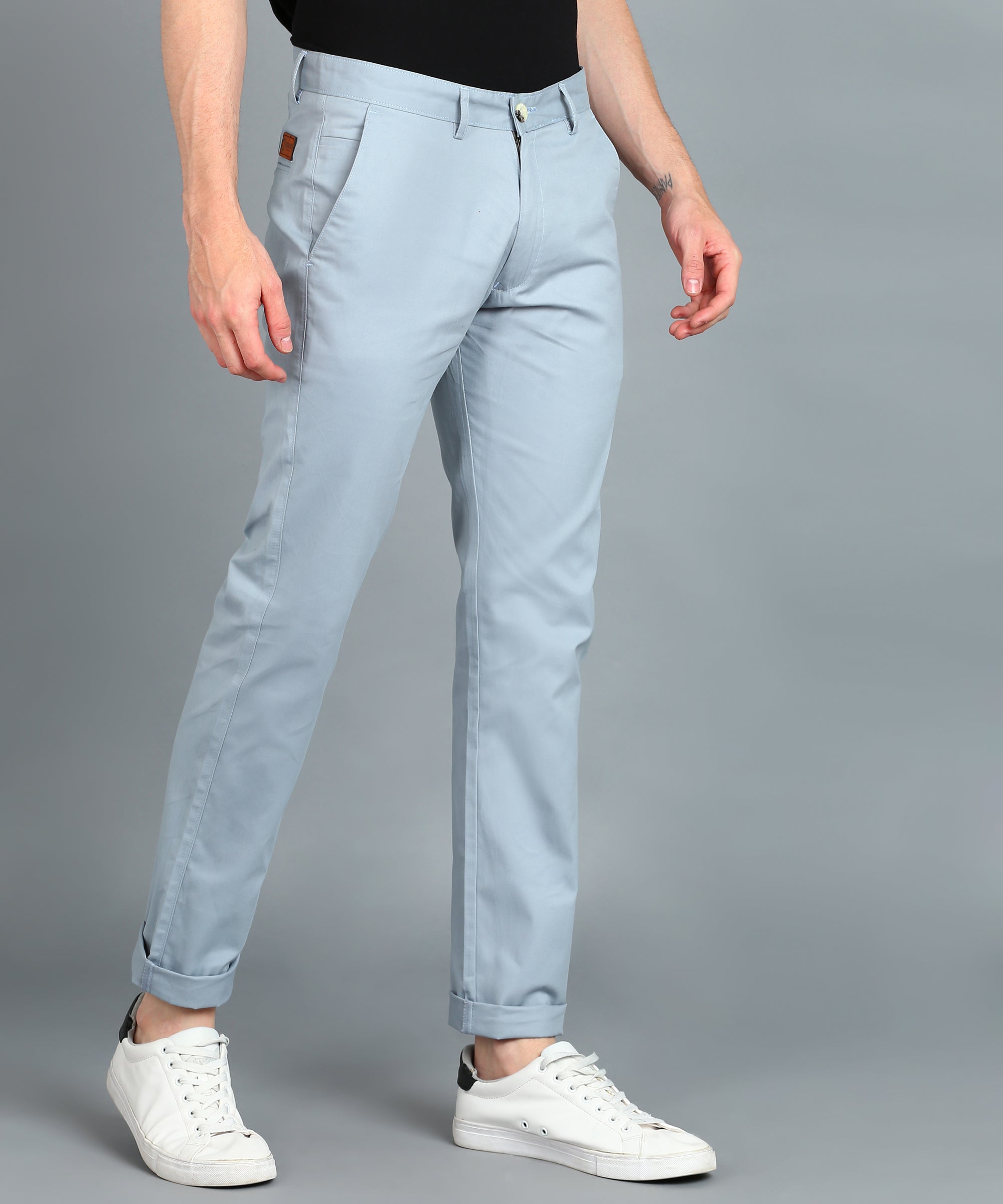 Men Slim Fit Blue Cotton Trousers