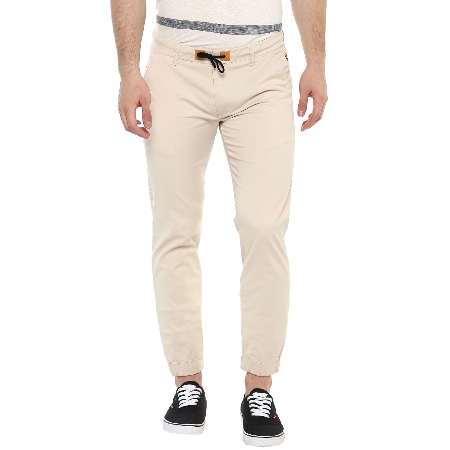 Men's Cream Casual Chino Jogger Pants Slim Fit Stretch