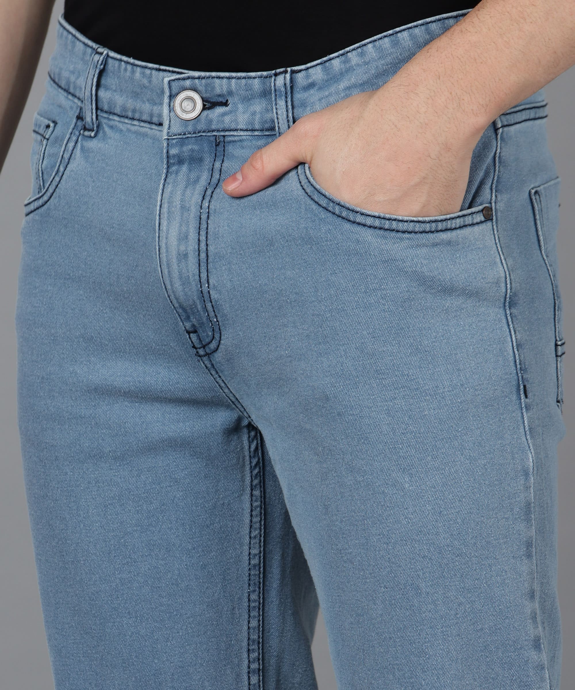 Men's Sky Blue Regular Fit Washed Jeans Stretchable