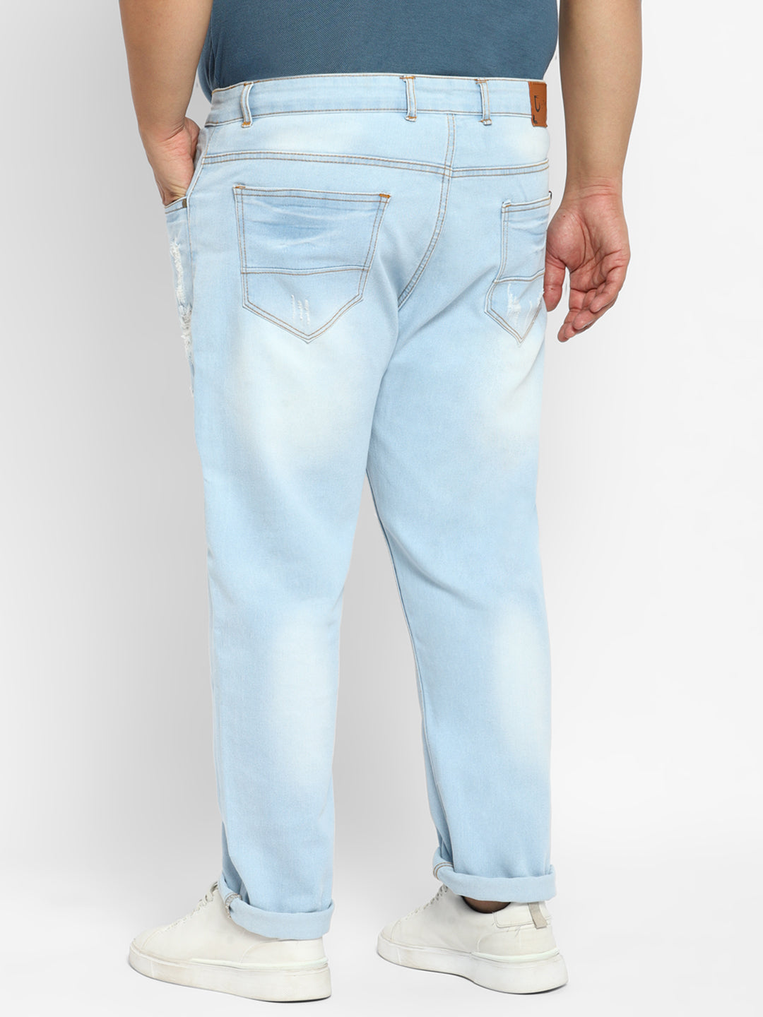 Men's Ice Blue Regular Fit Heavy Distressed/Torn Jeans