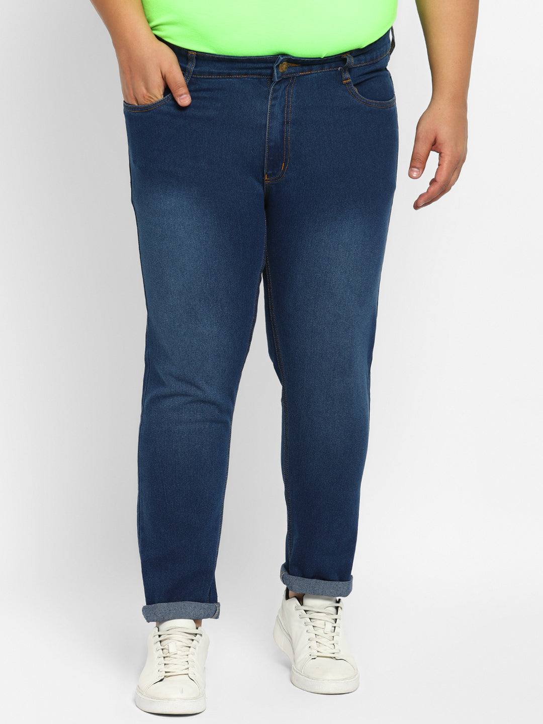 Men's Blue Regular Fit Washed Denim Jeans Stretchable