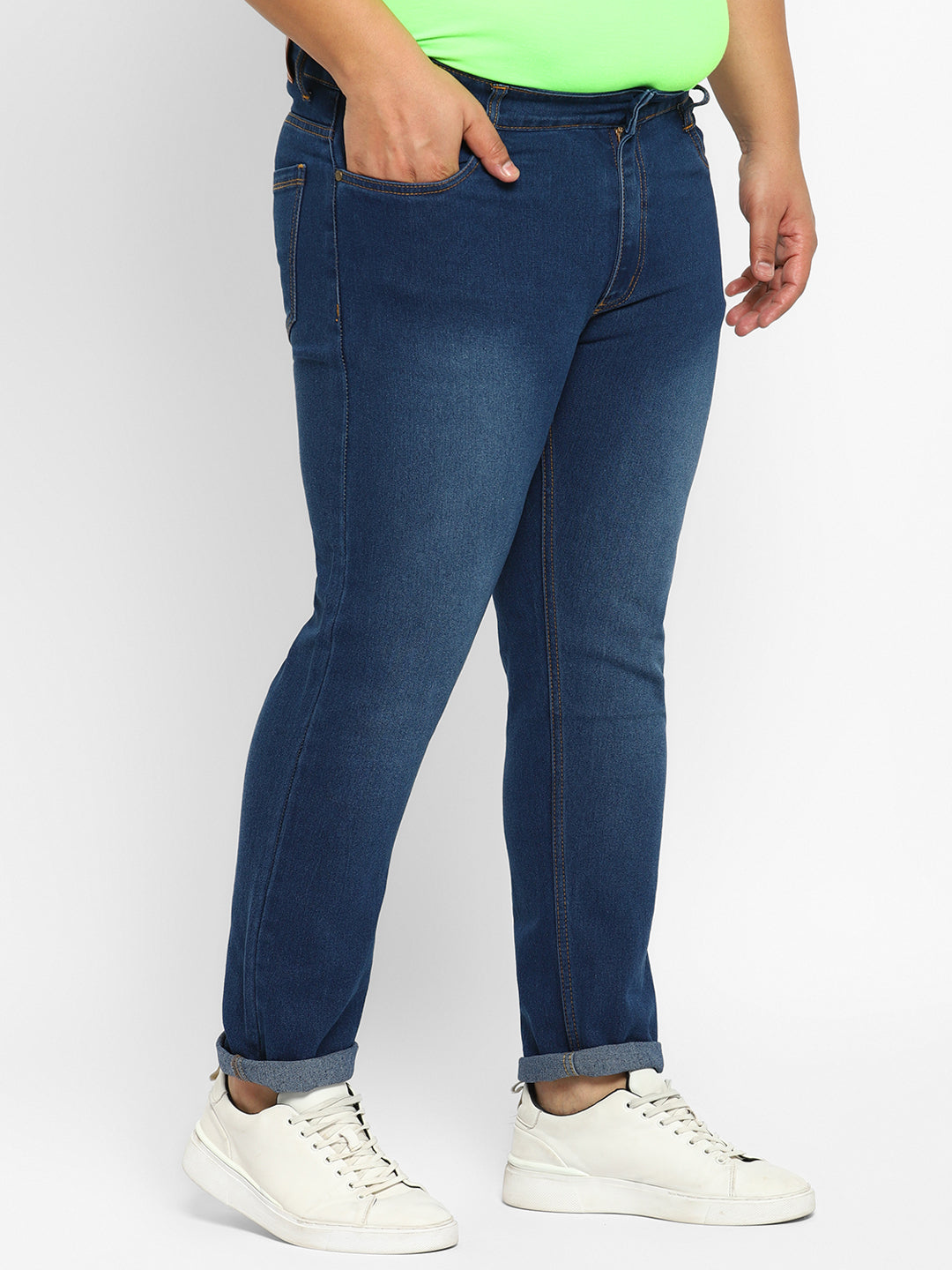 Men's Blue Regular Fit Washed Denim Jeans Stretchable