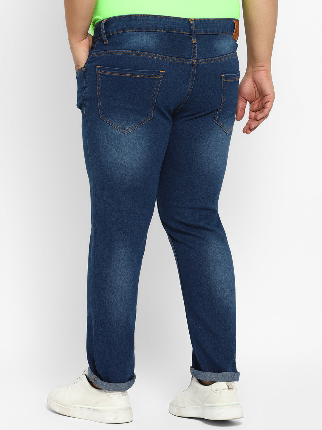 Men's Blue Regular Fit Washed Denim Jeans Stretchable