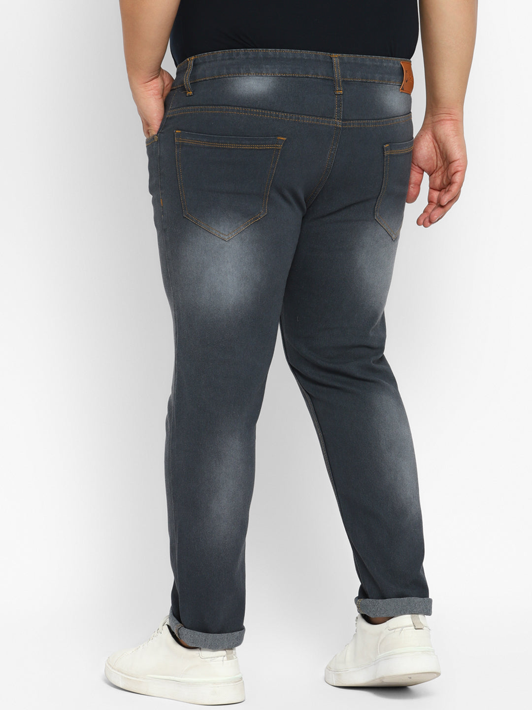 Men's Grey Regular Fit Washed Denim Jeans Stretchable