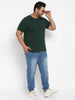 Men's Bottle Green Solid Regular Fit Henley Neck Half Sleeve Cotton T-Shirt