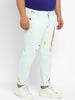 Men's Whitish Blue Regular Fit Washed Printed Jeans Stretchable