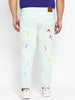 Men's Whitish Blue Regular Fit Washed Printed Jeans Stretchable