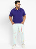 Men's Whitish Blue Regular Fit Washed Printed Jeans Stretchable