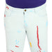 Men's Whitish Blue Regular Fit Washed Printed Jeans Stretchable