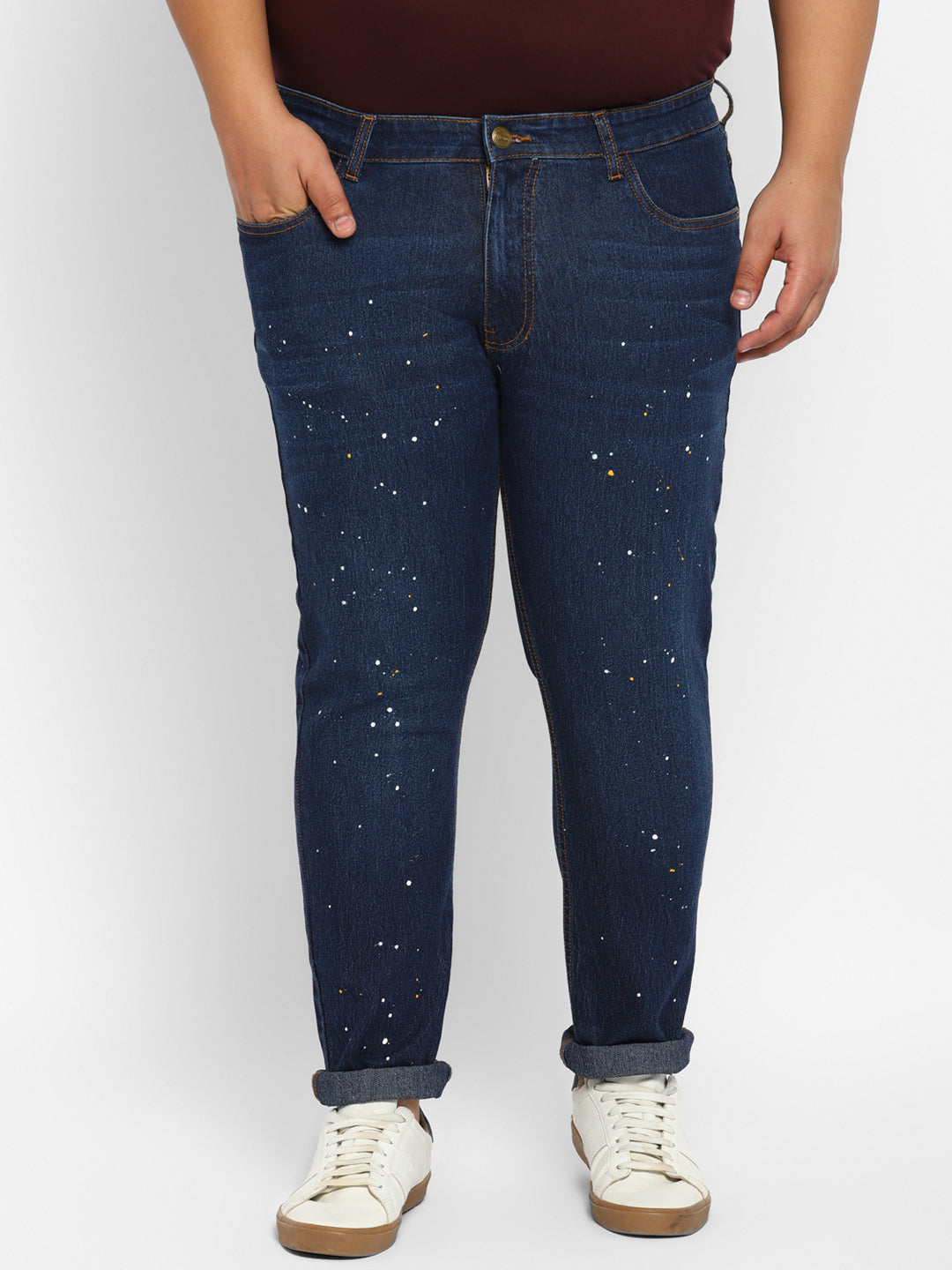 Men's Midnight Blue Regular Fit Washed Printed Jeans Stretchable