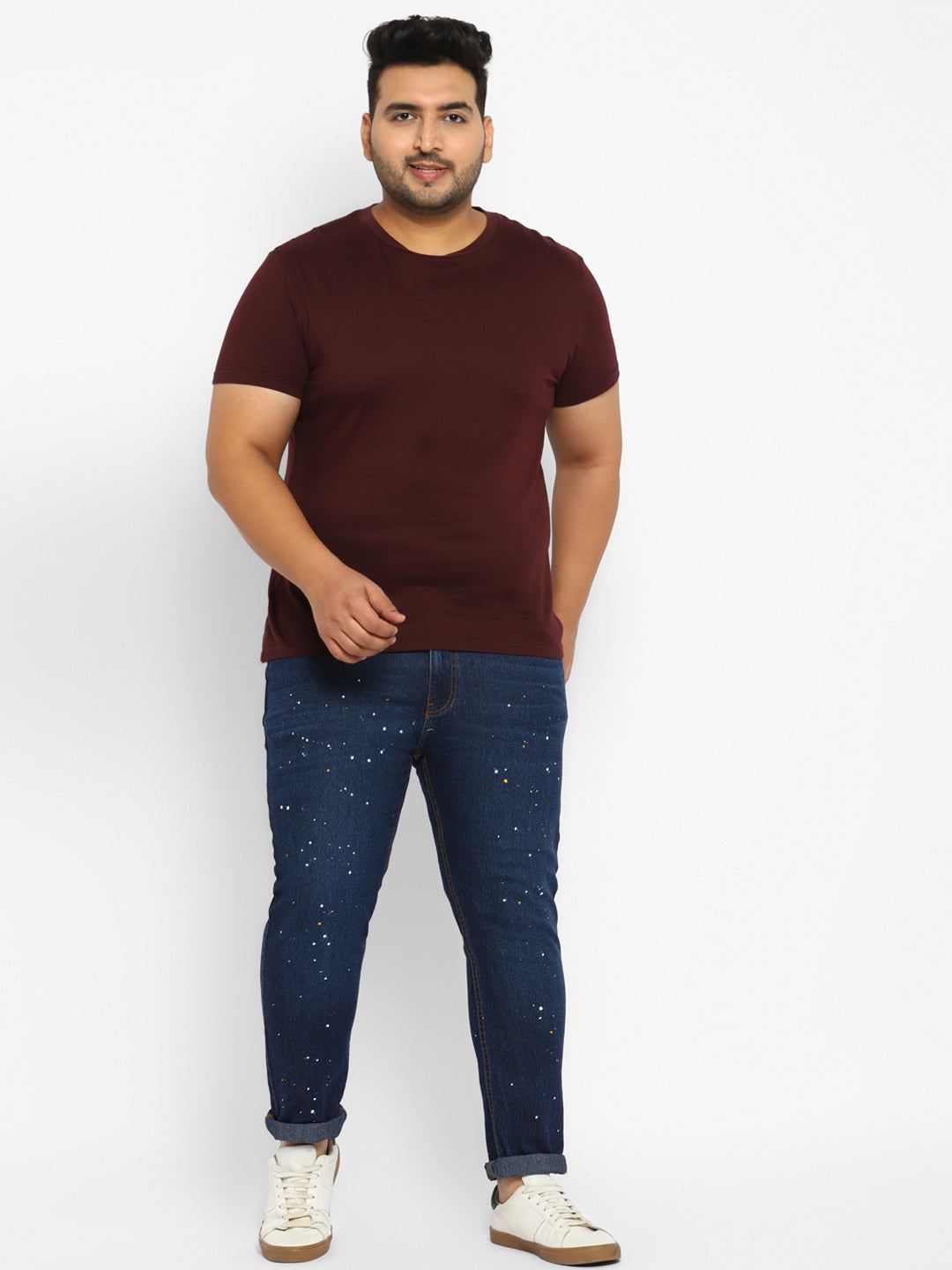 Men's Midnight Blue Regular Fit Washed Printed Jeans Stretchable