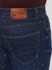 Men's Midnight Blue Regular Fit Washed Printed Jeans Stretchable