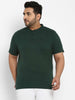Men's Bottle Green Solid Regular Fit Mandarin Collar Half Sleeve Cotton T-Shirt