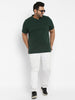 Men's Bottle Green Solid Regular Fit Mandarin Collar Half Sleeve Cotton T-Shirt