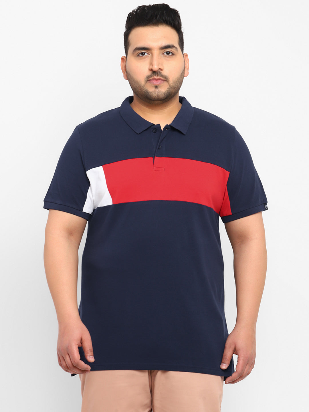 Urbano Plus Men's Navy Blue, Red, White Colour-Block Regular Fit Half Sleeve Cotton Polo T-Shirt
