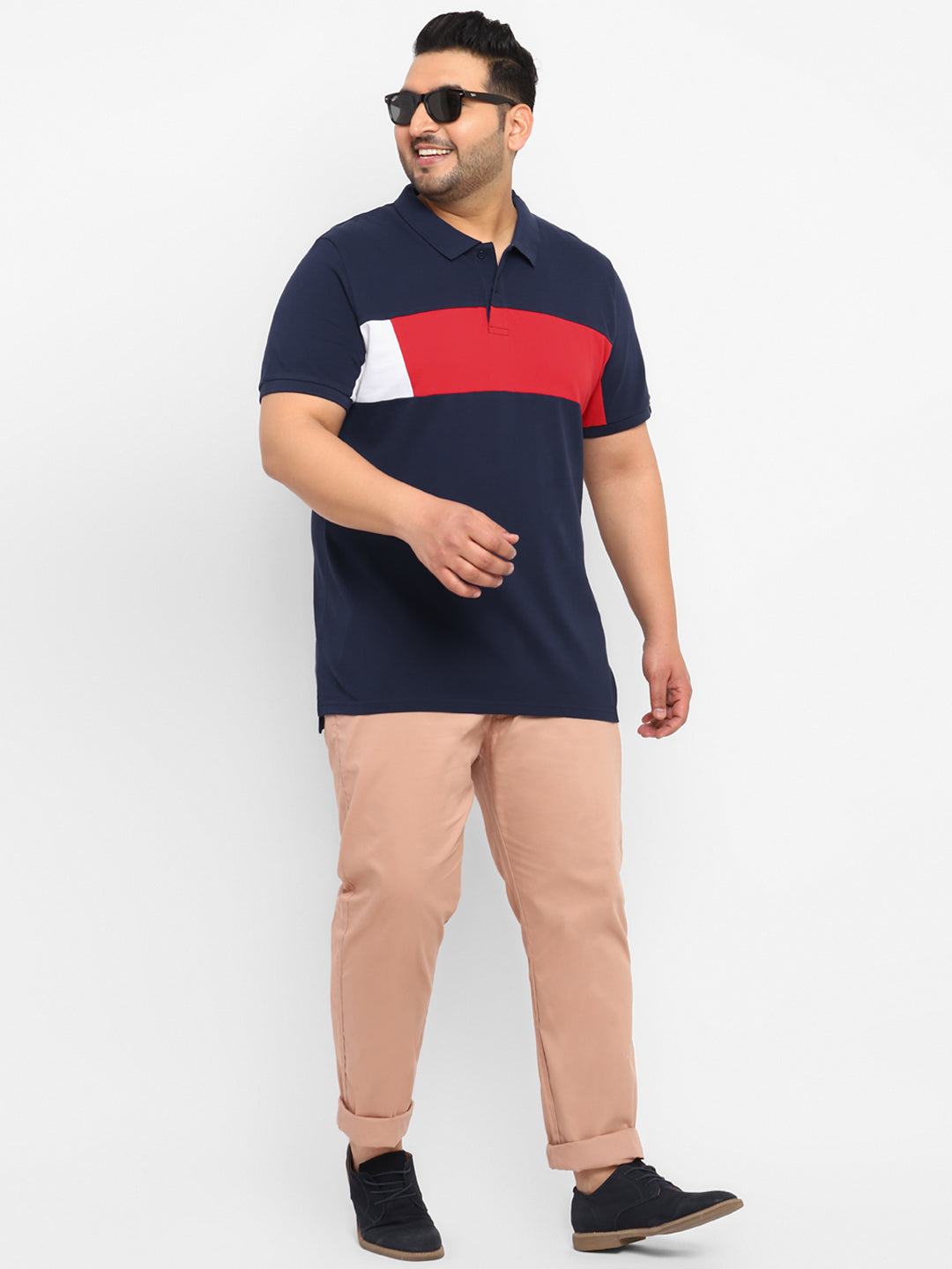 Men's Navy Blue, Red, White Colour-Block Regular Fit Half Sleeve Cotton Polo T-Shirt