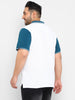 Men's White, Blue Colour-Block Regular Fit Half Sleeve Cotton Polo T-Shirt