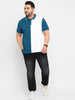 Men's White, Blue Colour-Block Regular Fit Half Sleeve Cotton Polo T-Shirt