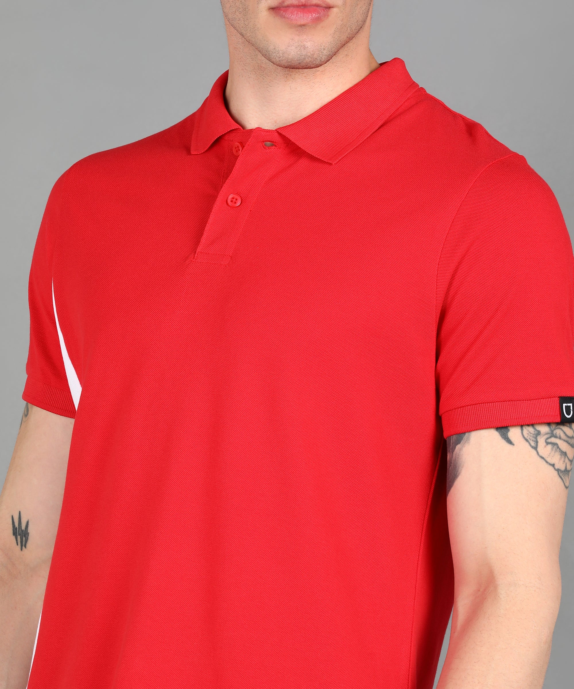 Men's Red, White Colour-Block Slim Fit Half Sleeve Cotton Polo T-Shirt